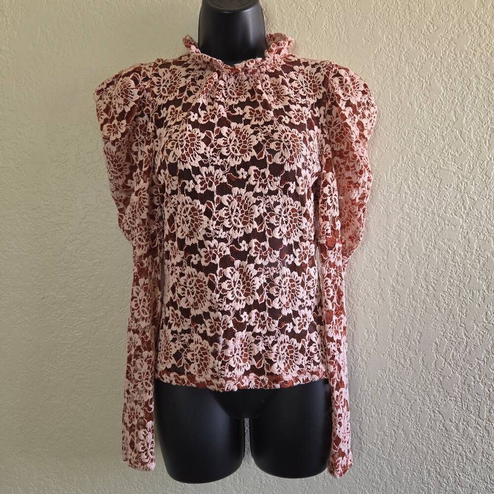 Dolan Anthropologie Sheer Lace Mockneck Blouse - Picture 2 of 9